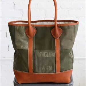 WWII Era Salvaged Canvas Patchwork Tote Bag
